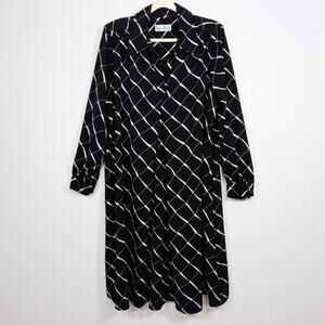 Vintage Draper's & Damon's Mod Retro Shirt Dress Black White XL Mad Men